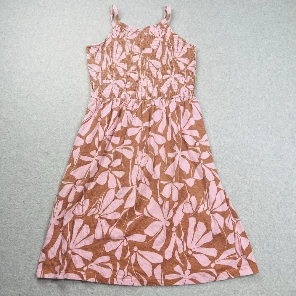 Carter's Dress Girls 10 Pink Brown Floral Smocked Sleeveless Sundress Summer